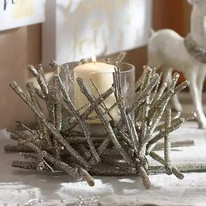Glittered Champagne Twig Candle Holder